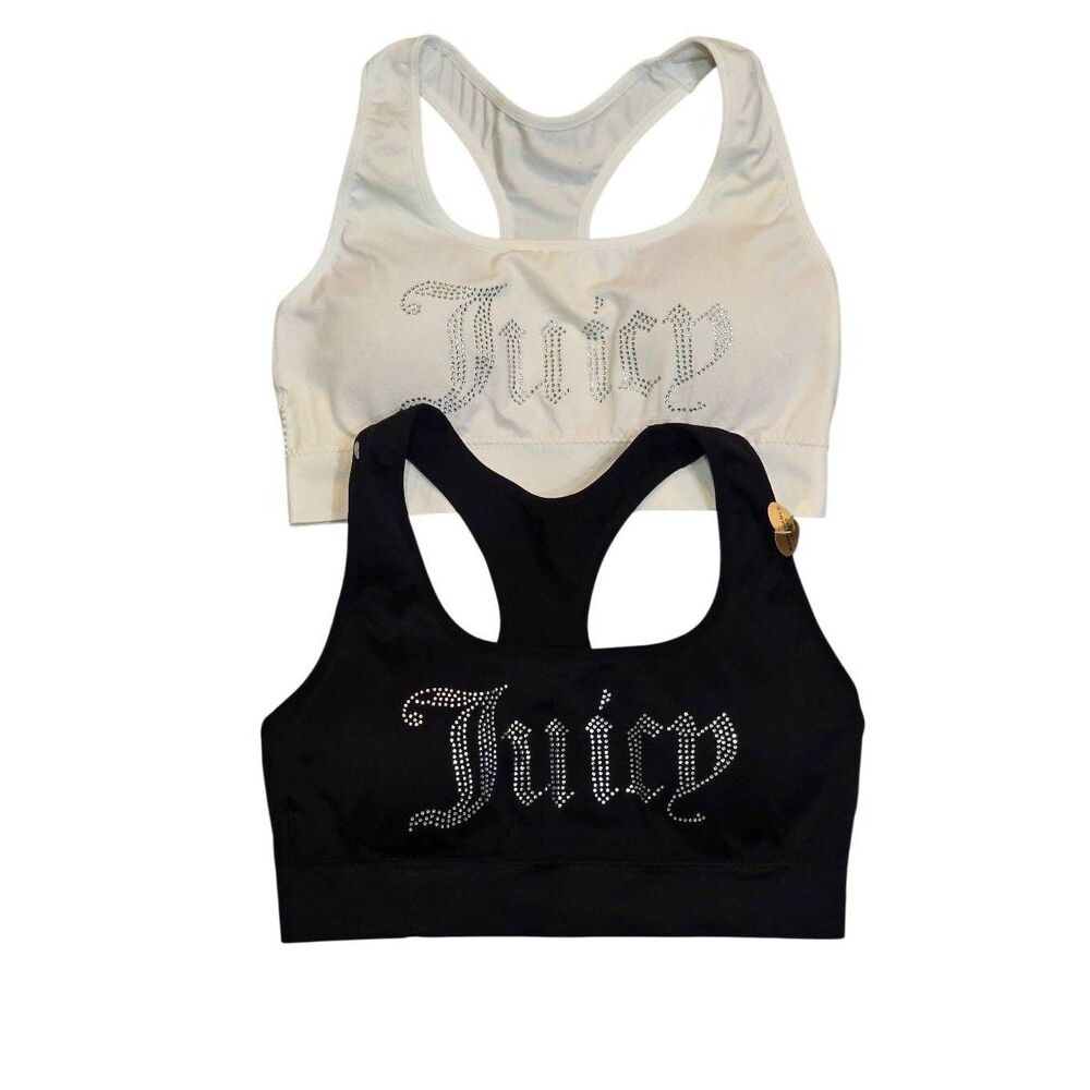Juicy Couture 2PK Rhinestone‎ Logo Wide Strap Sports Bra - Picture 2 of 7